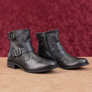 Paul Green Women Wyatt Black Leather Buckle Moto Biker Ankle Boots sz 7US UK 4.5